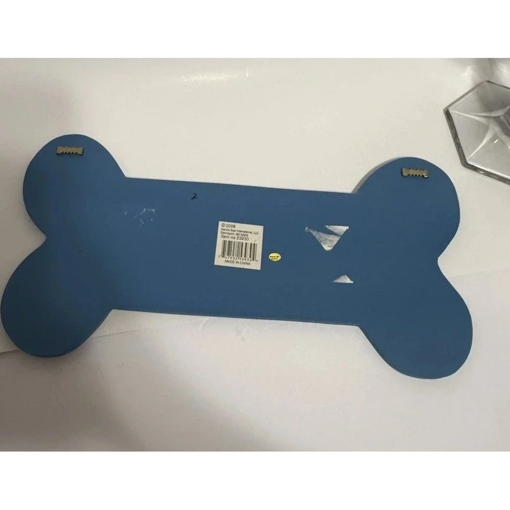 Dog Lover Wall Plaque Bone Shape Funny Quote Blue Paw Print Sign Decor